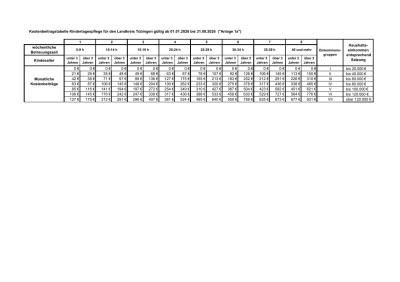 Kostentabelle ab Januar 2026
